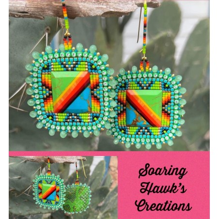 Green Square 3D Earrings